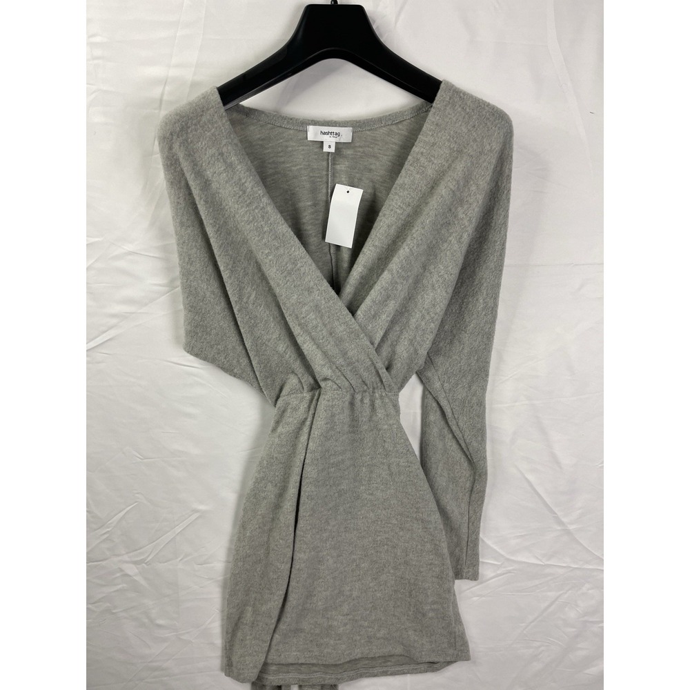 Hashtag NWT Gray Marl Faux Wrap Sweater Dress Women's Small V-Neck Long Sleeve